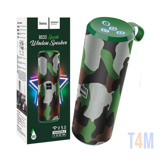 Coluna Sem Fio Esportivo Hoco BS33 Voice FM/TF/AUX/USB 3600mAh BT V5.0 Verde Militar